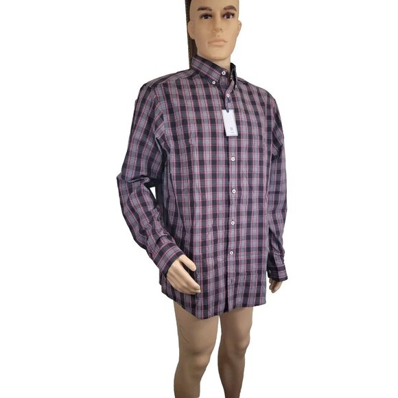 Rowm Men's Shirt Size LT Tall Gray Red Long Sleeve Button Up Plaid Cotton  33 - Picture 3 of 6